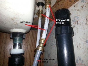 Sink repaired with PEX pipe and push-fit fittings